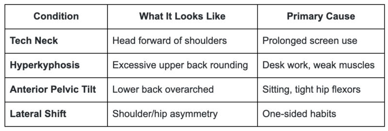 Postural Distortions: Tech Neck, Anterior Pelvic Tilt, and Hyperkyphosis